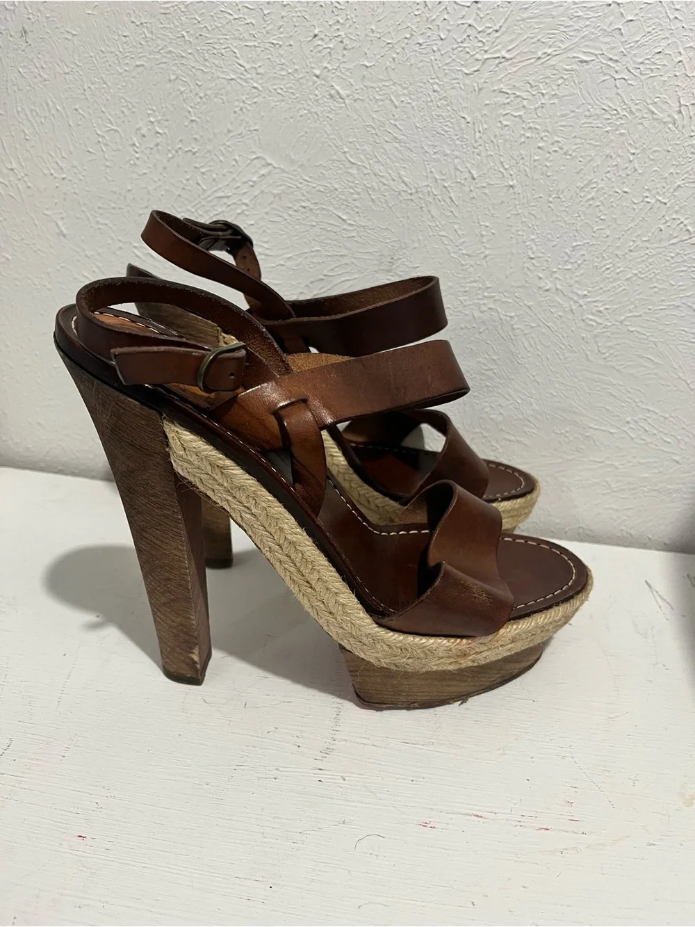 Christian Louboutin Brown Leather Platform Espadrille Sandals Size 39